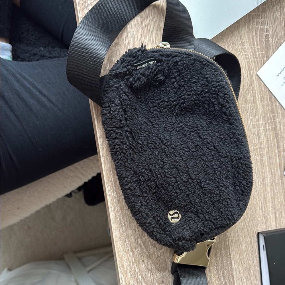 Lululemon Athletica Gold and Black Crossbody Bag Plush Design